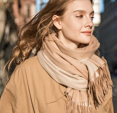 Pashmina Scarf Cashmere Wool Scarf Women Winter Scarfs Double sides Beige Camel Thick High Quality Natural Fabric Free Shipping